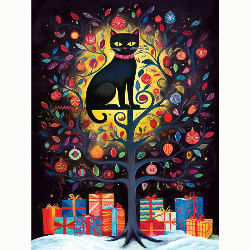 Black Cats Hidden in the Tree Puzzle