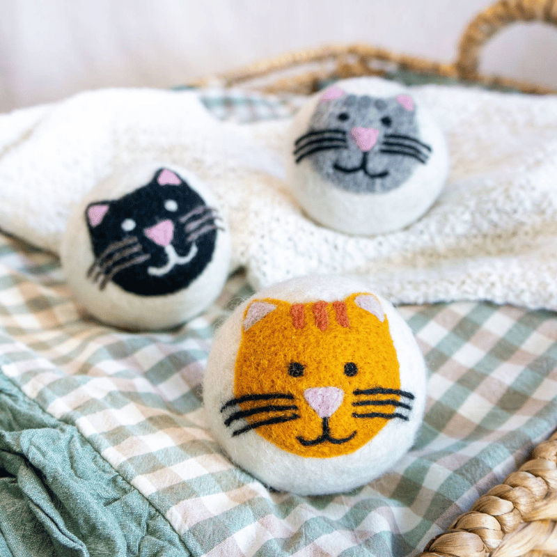 Multicolor Cats Eco Wool Dryer Balls
