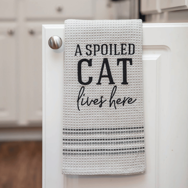 A Spoiled Cat Lives Here Dish Towel