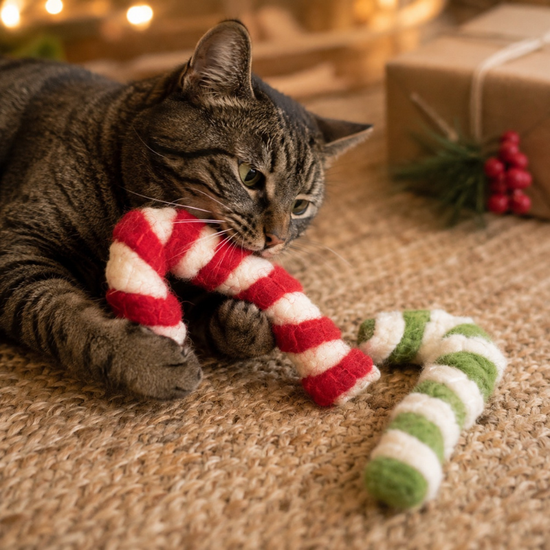 Candy Cane Wool Cat Toy - Pack of 2