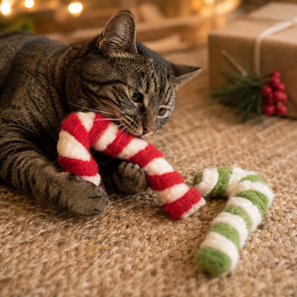 Candy Cane Wool Cat Toy - Pack of 2