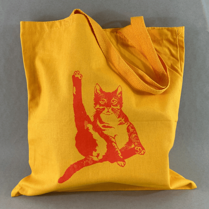 Cat Plays Violin Canvas Tote - Yellow