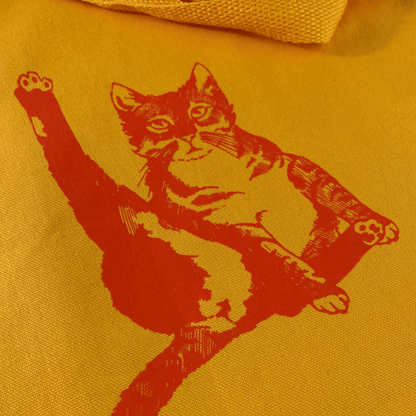 Cat Plays Violin Canvas Tote - Yellow