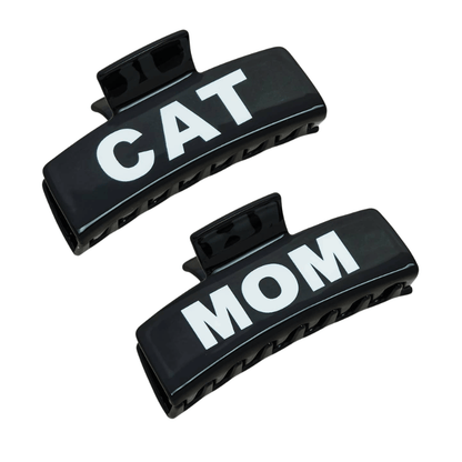 Cat Mom Rectangular Hair Clip - Black