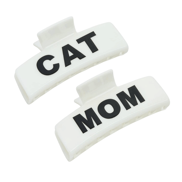 Cat Mom Rectangular Hair Clip - White