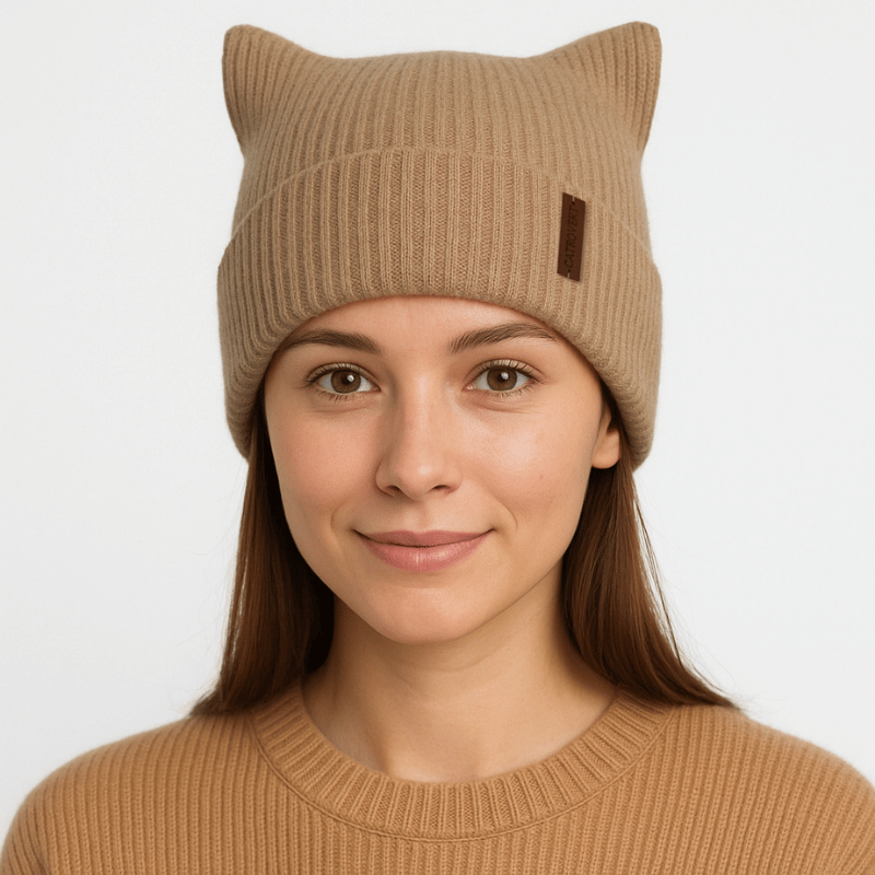 Catrovert Cat Ear Square Ribbed Knit Beanie