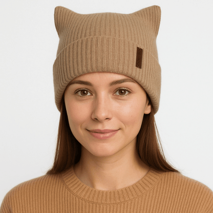 Catrovert Cat Ear Square Ribbed Knit Beanie