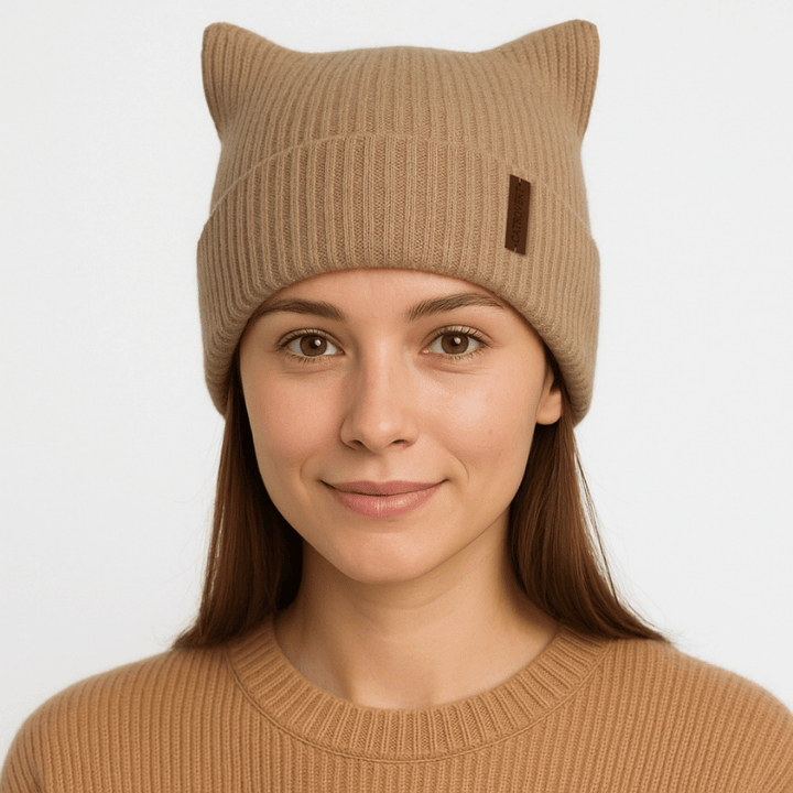 Catrovert Cat Ear Square Ribbed Knit Beanie