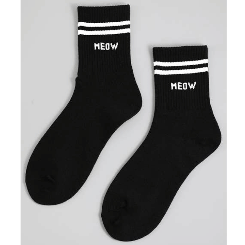 Meow Striped Ankle Socks - Black