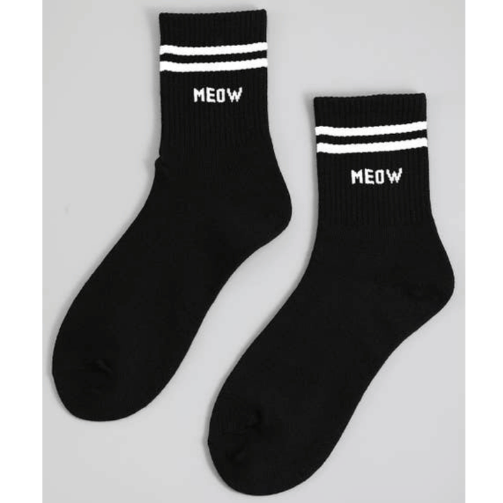 Meow Striped Ankle Socks - Black