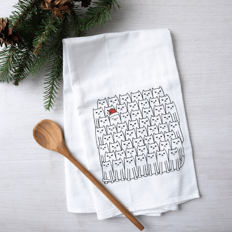 Santa Cat Tea Towel