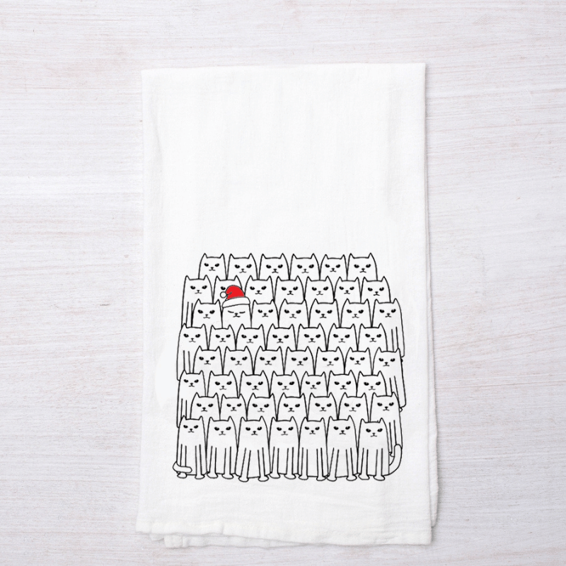 Santa Cat Tea Towel